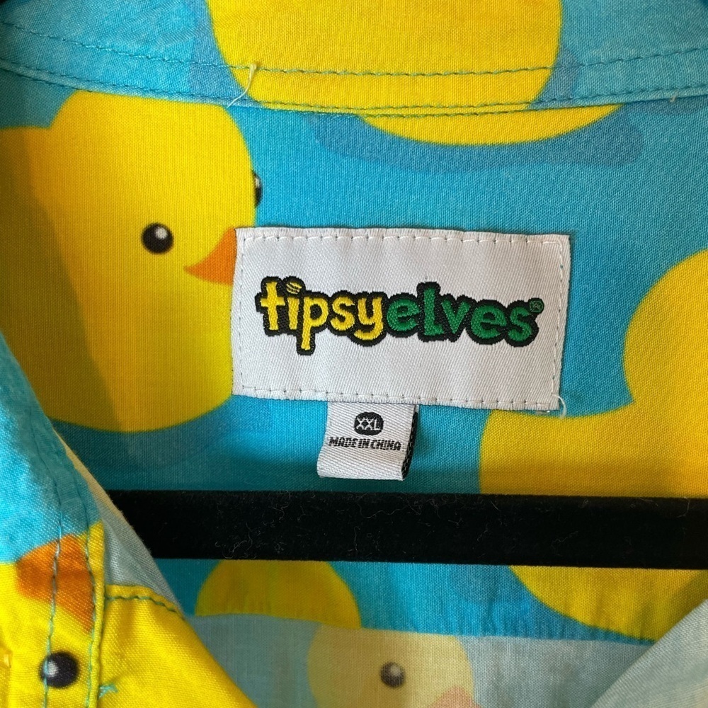 TIPSY ELVES Men's Rubber Ducky Tailored Fit Hawaiian Shirt Size 2XL Yellow Blue - Picture 3 of 8
